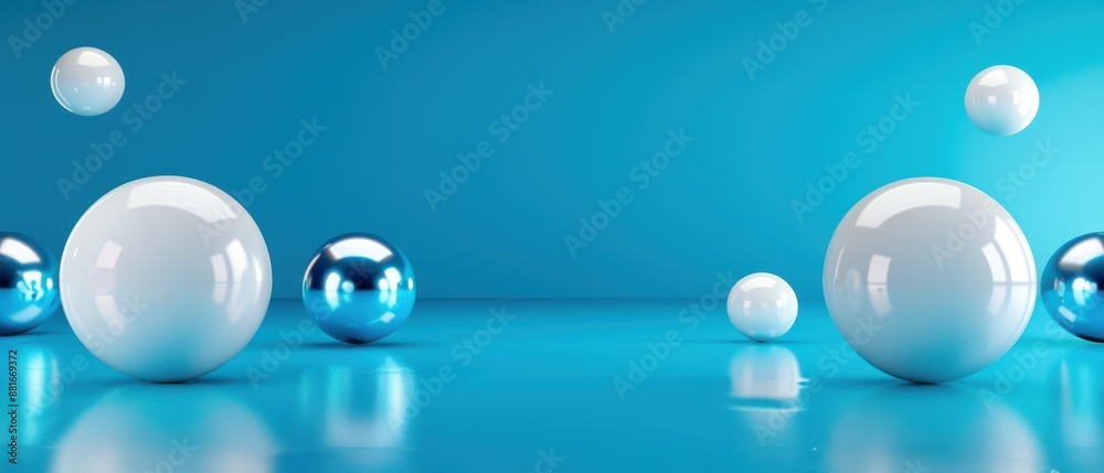 Abstract Blue Spheres, White and blue spheres in a blue setting, Minimalist Design. Abstract Blue Spheres, White and blue spheres in a blue setting, Minimalist Design.