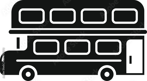 Simple black and white icon of a london double decker bus, representing tourism and transportation