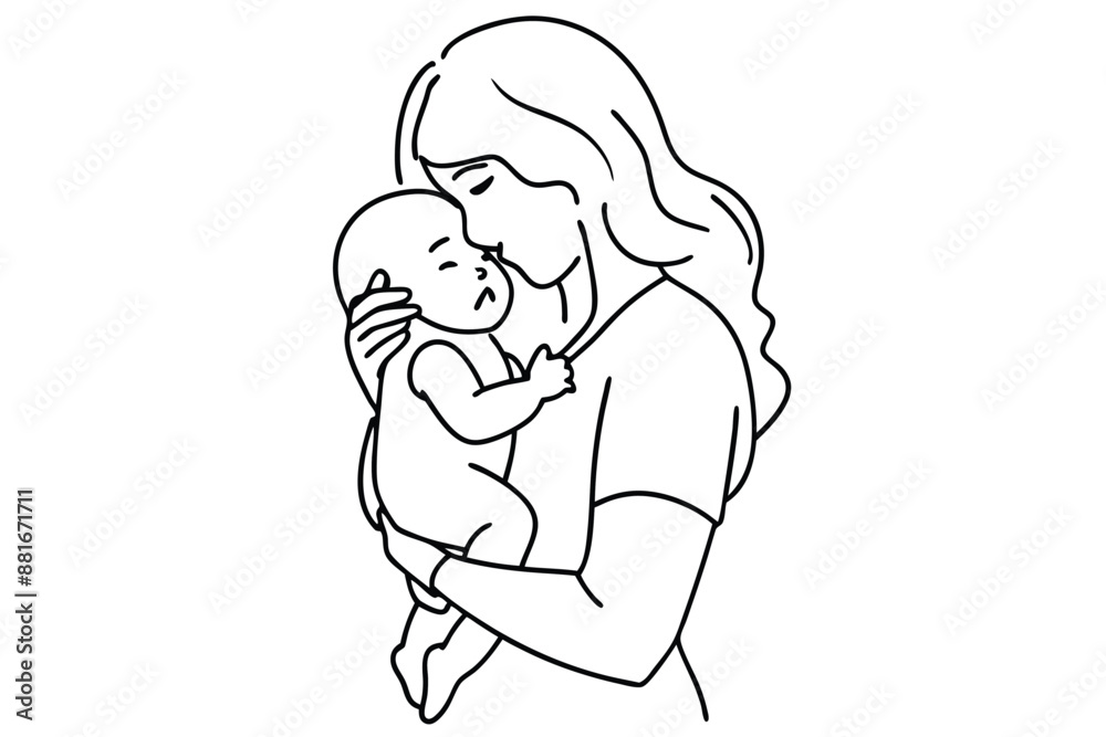 Mother's Love Line Art Heartwarming Hug Illustration Mother's Love Line Art Heartwarming Hug Illustration