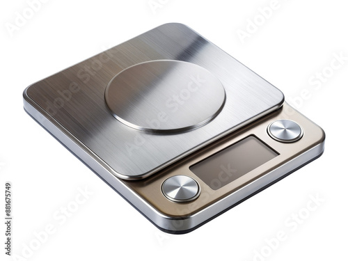 Stainless Steel Kitchen Scale Isolated on White Background, kitchen scale, kitchenware, weighing scale, measuring tool photo