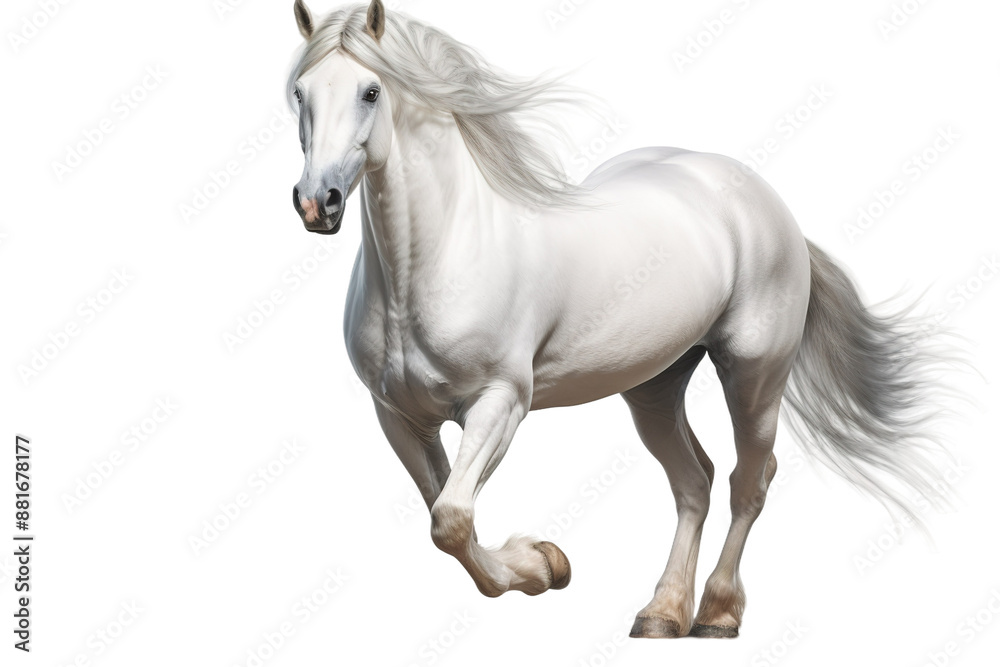 The Majestic White Stallion Dancing in a Blank Canvas on White or PNG Transparent Background. The Majestic White Stallion Dancing in a Blank Canvas on White or PNG Transparent Background.