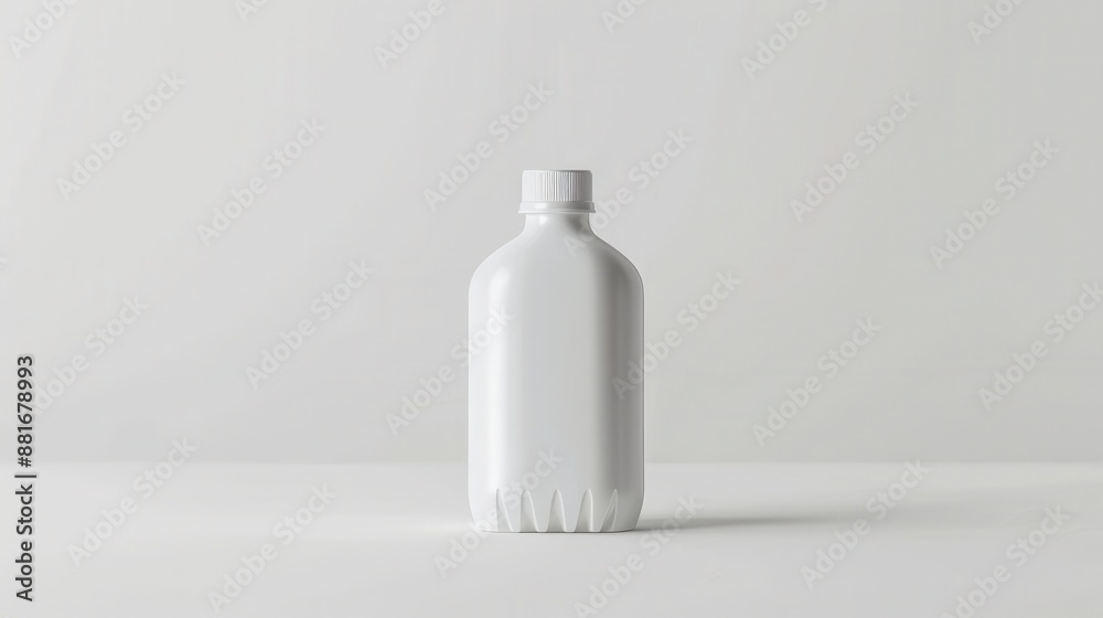 Clean White Plastic Bottle with Flip-Top Cap Filled with Liquid on White Background