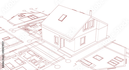 house traditional architecture plan 3d illustration