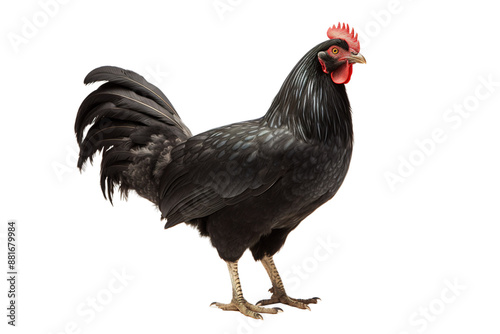 The Majestic Black Rooster With a Crimson Crown on White or PNG Transparent Background.