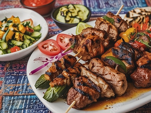 A mouthwatering kebab, cooked to golden perfection and bursting with flavor. photo