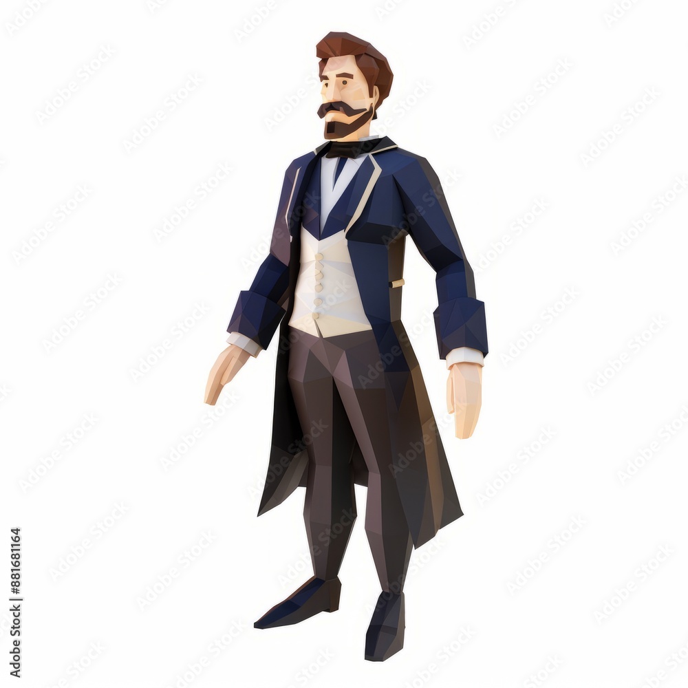 3D Render, Low Poly style of a nobleman in formal attire, on isolated white background, Generative AI