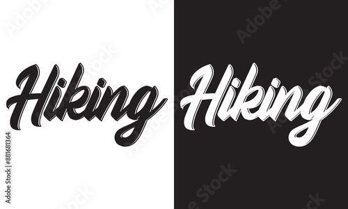 Modern hiking brush lettering with a mountain silhouette. It also symbolizes the visual visibility of the logo. Vector illustration. EPS 10