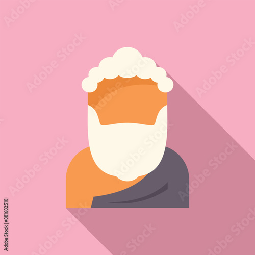 Flat design icon of an ancient greek philosopher with a long beard wearing a toga and a laurel wreath