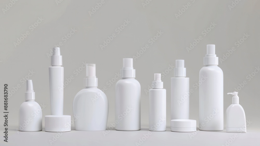 Minimalist White Cosmetic Bottles with Matte Finish in Ascending Sizes Minimalist White Cosmetic Bottles with Matte Finish in Ascending Sizes