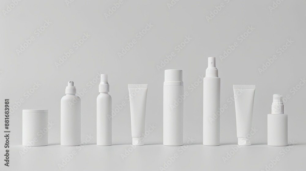 Elegant White Cosmetic Bottles with Matte Finish in Ascending Order of Size Elegant White Cosmetic Bottles with Matte Finish in Ascending Order of Size