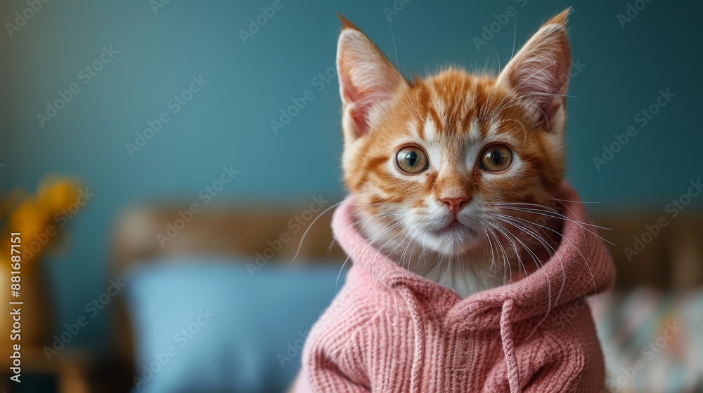 Cute Orange Kitten in Pink Sweater Generative AI Cute Orange Kitten in Pink Sweater Generative AI