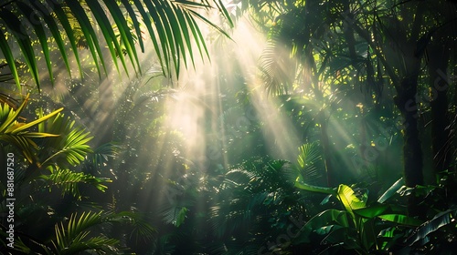 Sunbeams Through Tropical Rainforest