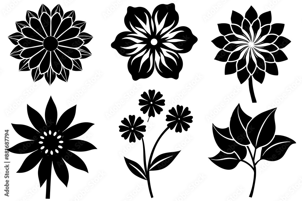 A set of flower Silhouette black vector art illustration A set of flower Silhouette black vector art illustration