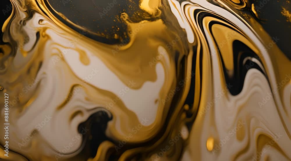 black and gold abstract background Acrylic paint mixing in water Liquid marble texture