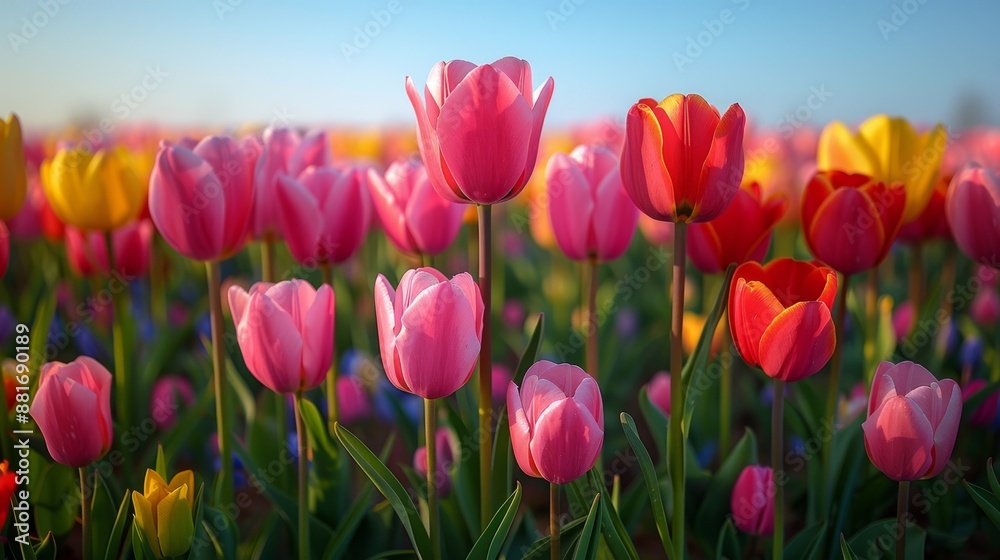 Beautiful Tulip Field in Bloom - Generative AI Beautiful Tulip Field in Bloom - Generative AI