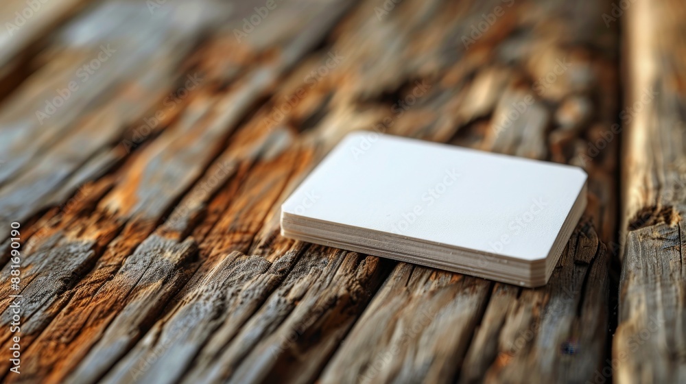 Close-up of Blank Business Cards on Rustic Wooden Background - Generative AI Close-up of Blank Business Cards on Rustic Wooden Background - Generative AI