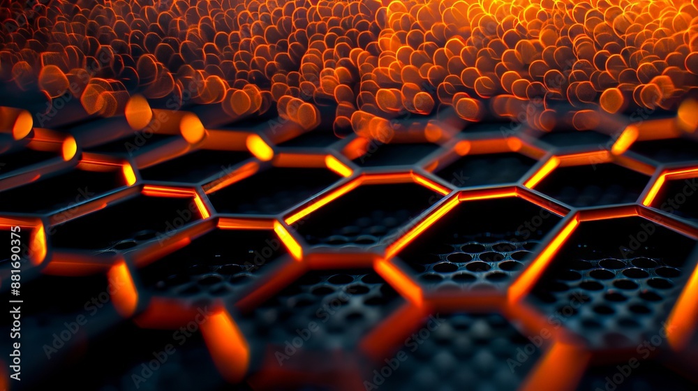 A close up of an orange hexagonal pattern. A close up of an orange hexagonal pattern.