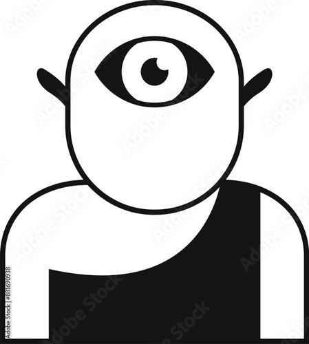 Black and white illustration of a cyclops man having one eye looking forward