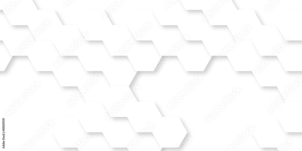 Obraz premium Abstract white 3d hexagon creative grid honeycomb structure mosaic pattern background. luxury minimal technology network abstraction tech digital tile vector wall banner surface polygon background.