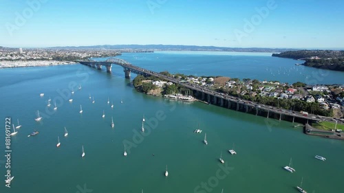 Wallpaper Mural Auckland Harbour Bridge And Yachts On The Ocean In New Zealand - Aerial Drone Shot Torontodigital.ca