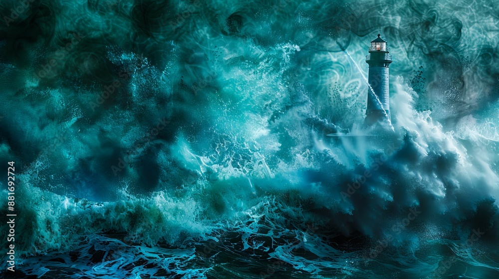 A lighthouse in the middle of a stormy sea. A lighthouse in the middle of a stormy sea.