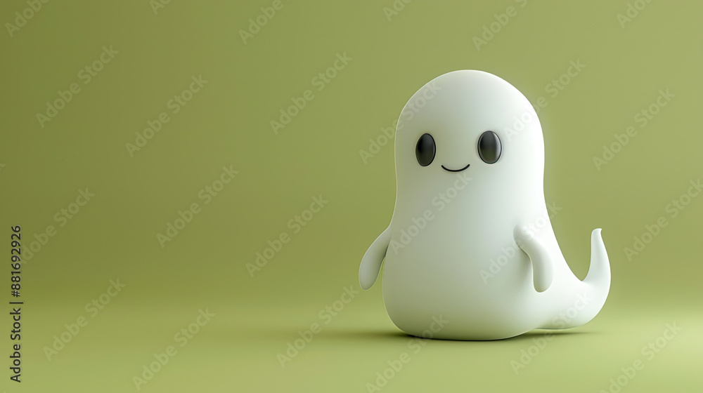 Illustration of 3d cute ghost on green background with copy space Illustration of 3d cute ghost on green background with copy space
