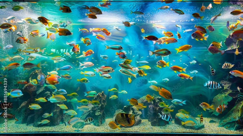 A large aquarium with many different fish. A large aquarium with many different fish.