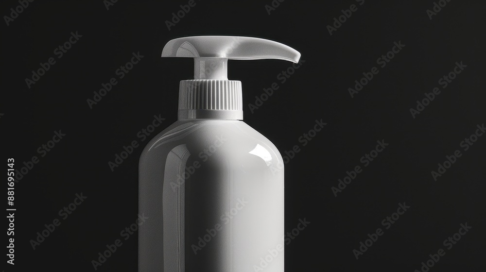 Fresh White Bottle with Pump Dispenser on Dark Background for Skincare Concept Fresh White Bottle with Pump Dispenser on Dark Background for Skincare Concept