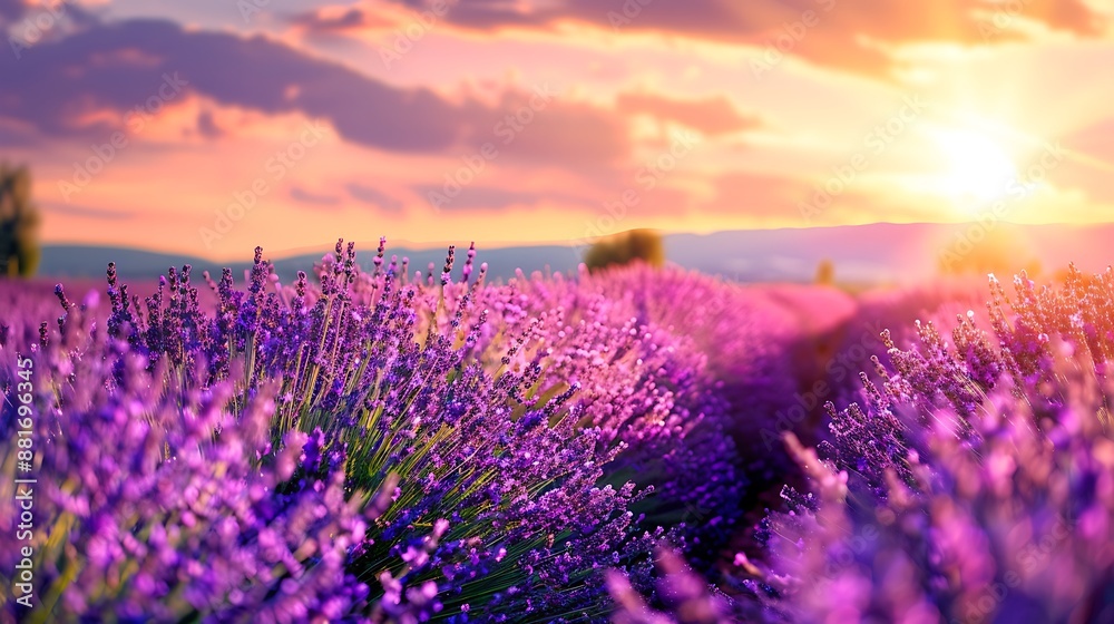 Naklejka premium Lavender Field Sunset