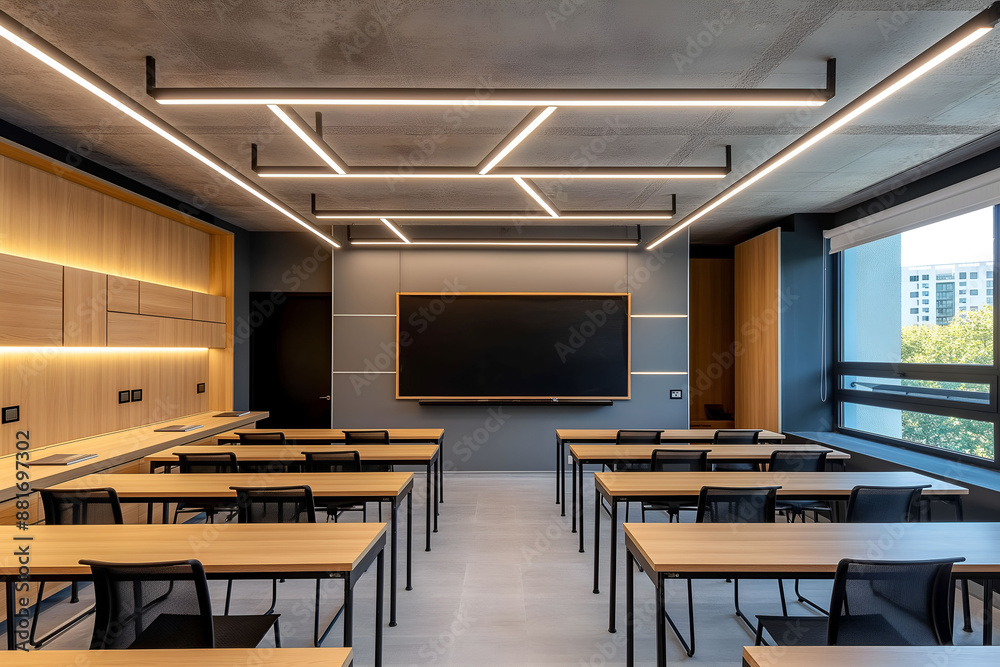 Modern classroom interior design at the school. The auditorium at the university. Lecture room. Modern classroom interior design at the school. The auditorium at the university. Lecture room.