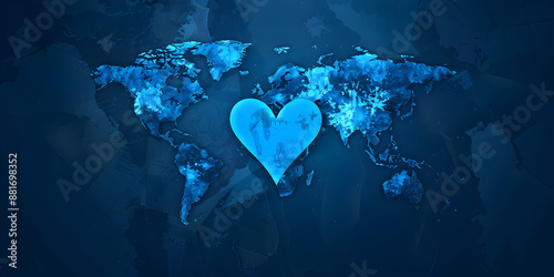 Wallpaper Mural Blue Heart on World Map   Symbolic Illustration of Global Love, Compassion, and Connection Representing Worldwide Unity and Peace Torontodigital.ca