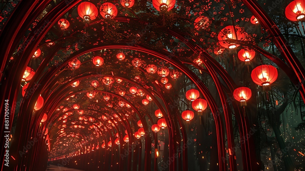 Obraz premium Red Lanterns Illuminating a Dark Space