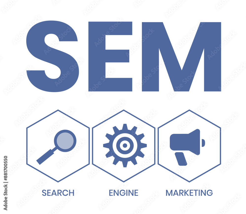 SEM - Search Engine Marketing acronym, Concept with keywords, letters and icons. Colored flat vector illustration. Isolated on white background. SEM - Search Engine Marketing acronym, Concept with keywords, letters and icons. Colored flat vector illustration. Isolated on white background.