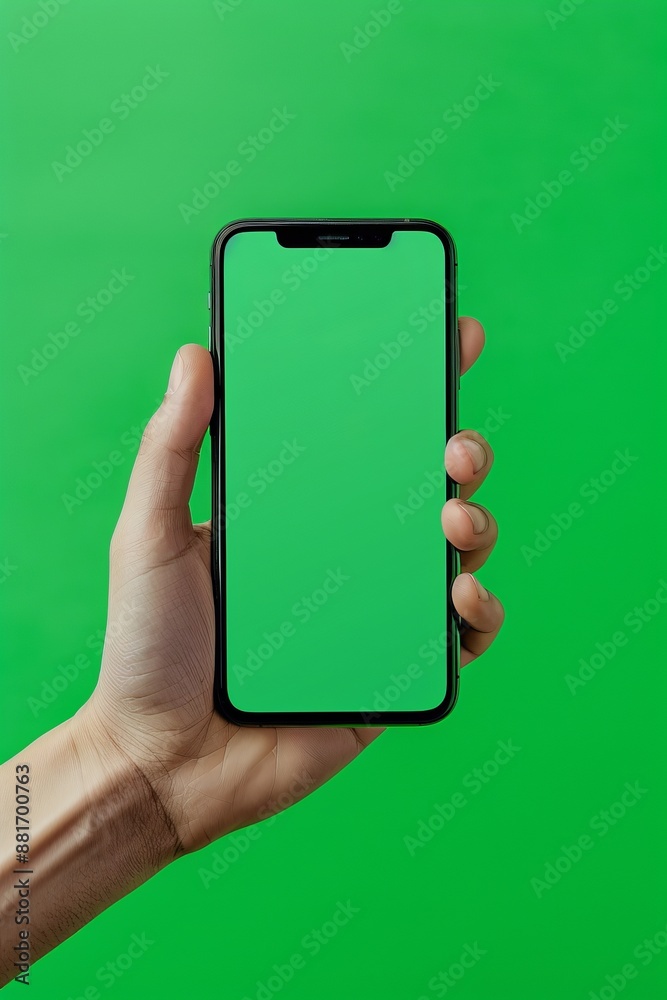 Hand holding smartphon mockup green backgrounds handheld aerial view minimalist outlines large-scale captivating. Hand holding smartphon mockup green backgrounds handheld aerial view minimalist outlines large-scale captivating.