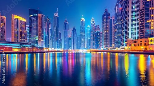 Wallpaper Mural Dubai Skyline at Night with Reflections Torontodigital.ca