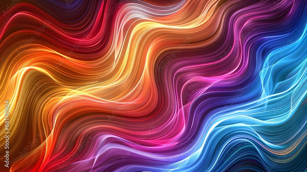 This abstract image showcases a vibrant combination of wavy lines in a spectrum of colors, creating a dynamic and fluid visual texture that's perfect for a variety of design projects. 