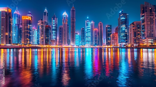 Wallpaper Mural Dubai Skyline at Night with Reflections Torontodigital.ca