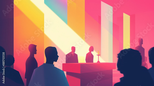 Modern church service moment with sleek, minimalist lines and a bold, geometric design