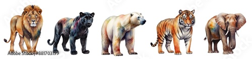 Set of beautiful watercolour happy forest animals collection isolated on transparent background. Generative AI