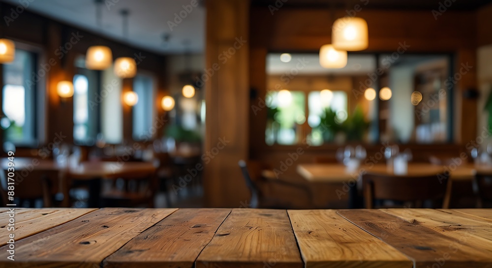empty wooden table top with Restaurand Background for product display empty wooden table top with Restaurand Background for product display