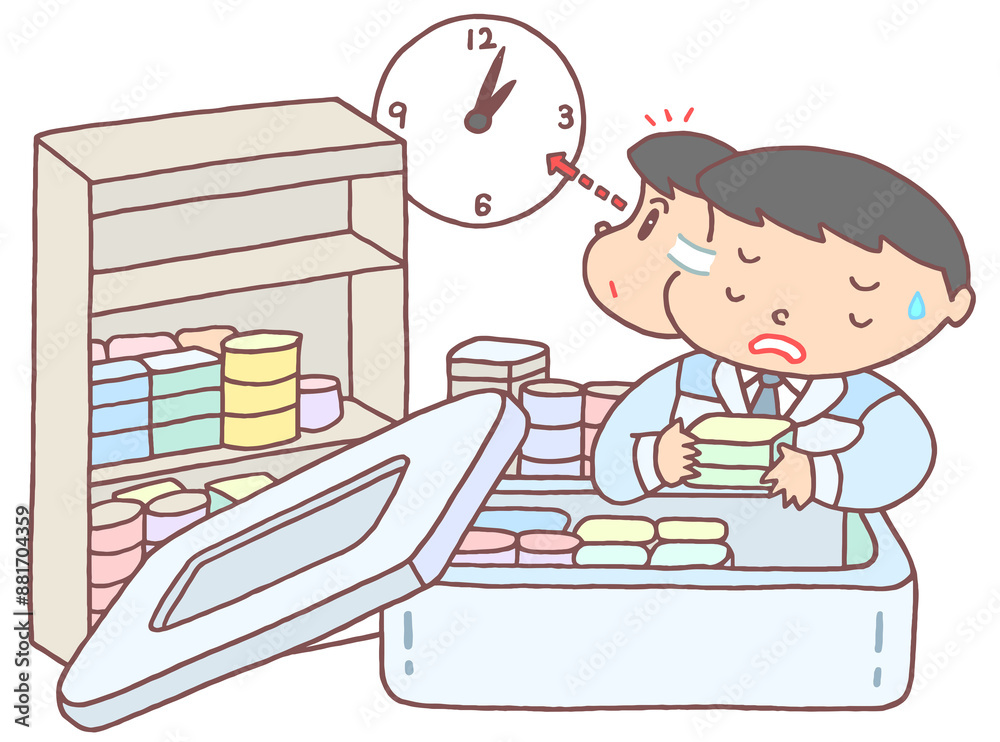 労働問題のイラスト - サービス残業・みなし残業・超過勤務・時間外労働