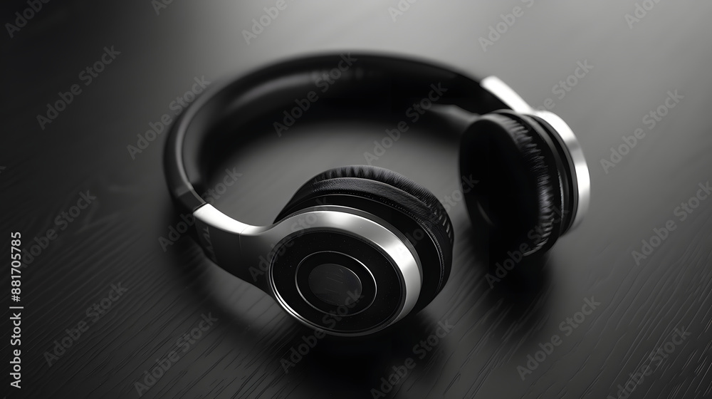 Black headphone speaker with plan background. Black headphone speaker with plan background.