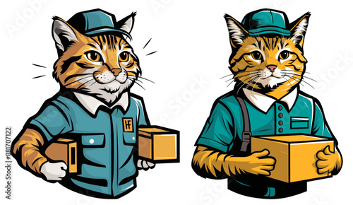Cat dressed as a delivery man illustration, generative ai