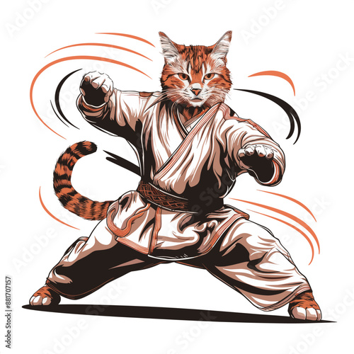 Illustration of a cat mastering kung fu, generative ai