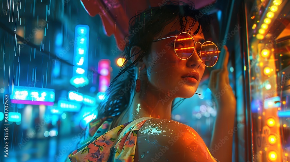 Obraz premium Woman in City Lights