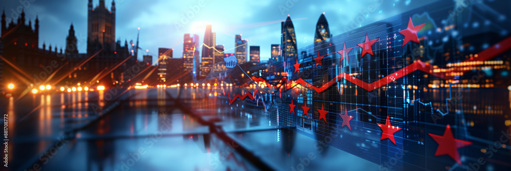 Fototapeta premium A Cityscape of Union Jacks Reflecting the Uncertain Future