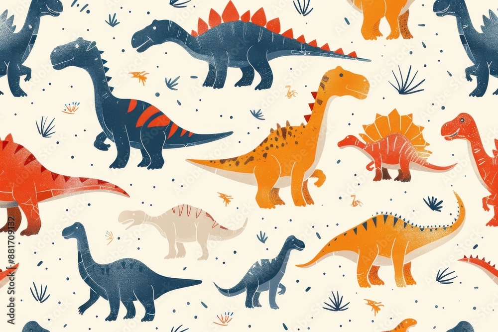 Naklejka premium Colorful cartoon dinosaur pattern in a playful and dynamic design