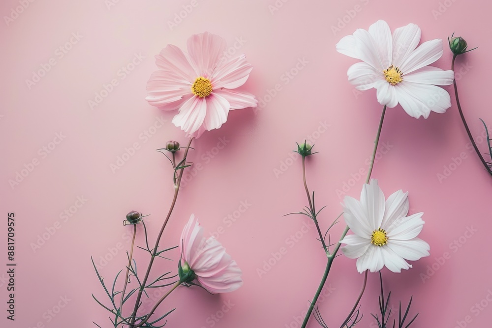 Obraz premium Light pink and white flowers on a delicate pink background