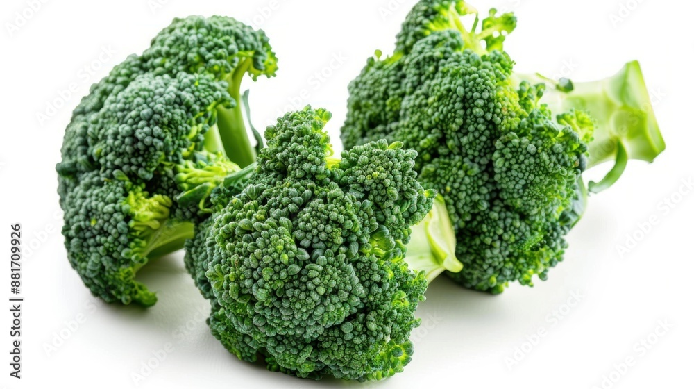 Fresh Green Broccoli Florets on White Background Fresh Green Broccoli Florets on White Background