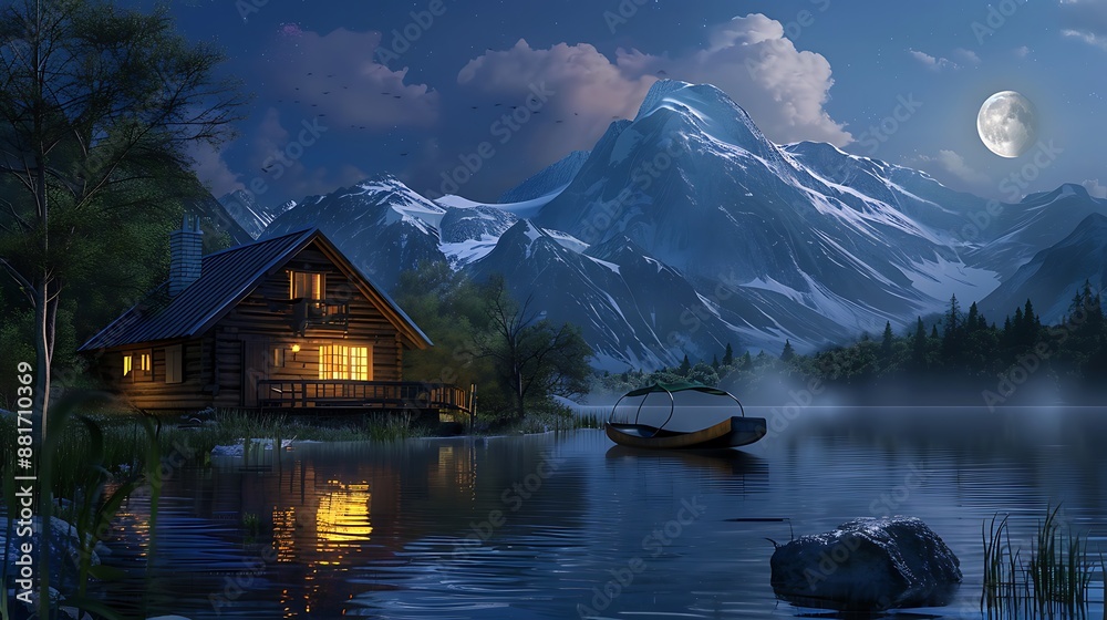 Fototapeta premium Secluded Cabin by the Lake